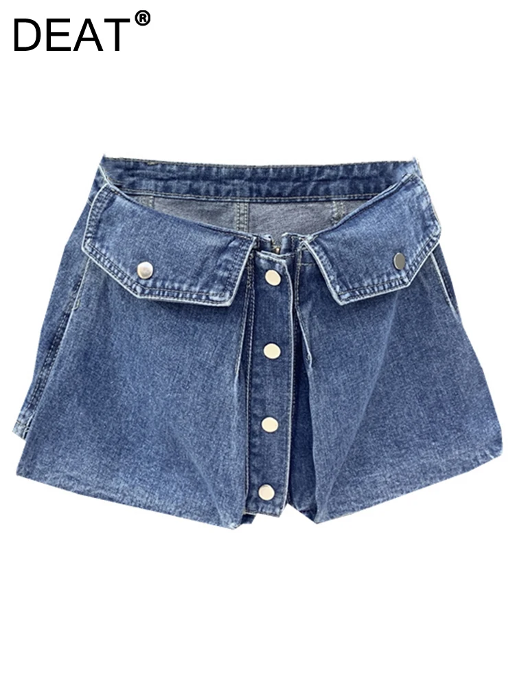 

DEAT Fashion Women's Denim Shorts Loose High Waist Pockets Single Breasted A-line Blue Short Jeans Lady Autumn 2023 New 7AB362