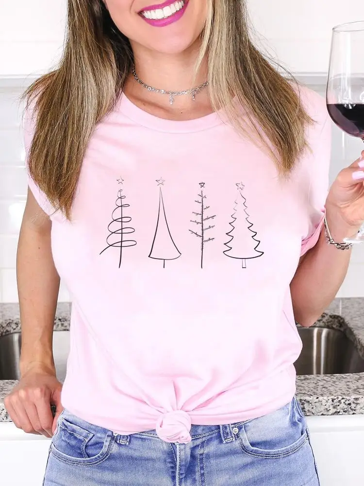 

Новогодняя елка, Милая женская модная Рождественская одежда с надписью T, праздничные повседневные футболки с графическим рисунком
