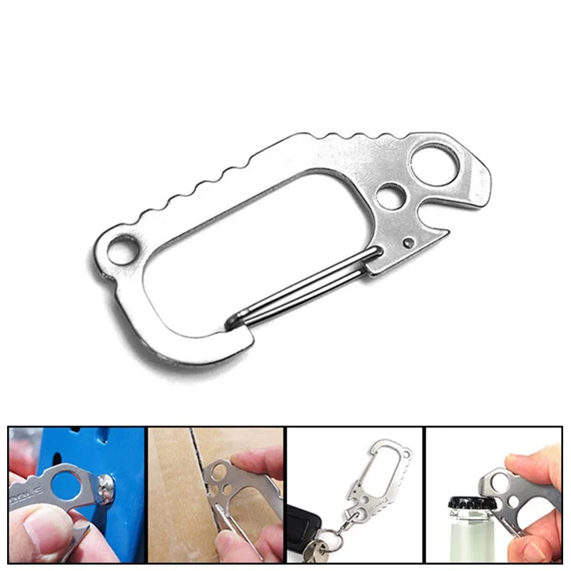 

Outdoor Carabiner D-Ring Key Chain Clip Hook Mountaineering Climbing Buckle Stainless Steel Bottle Opener Fast Hanging Carabine