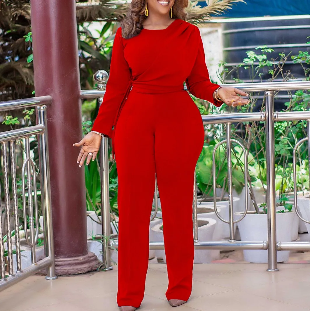 Autumn Winter New Jumpsuits & Rompers for Women Solid Round Neck Full Sleeve High Waisted Elegant Birthday Party Dinner Overalls