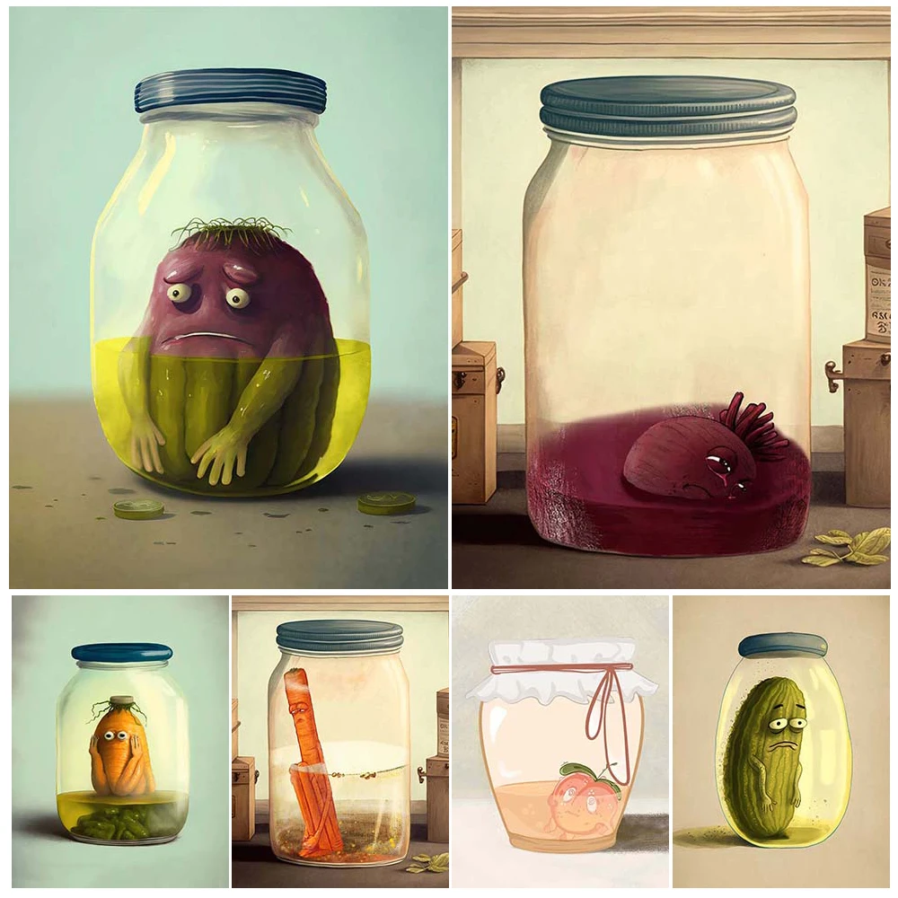 Забавные постеры с изображением моркови персика и маринок настенные картины для