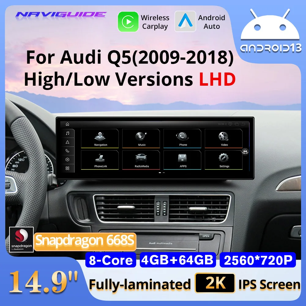 NAVIGUIDE 14 9 &quotAndroid 13 умные автомобильные системы для Audi Q5 2009-2018 автомобильный