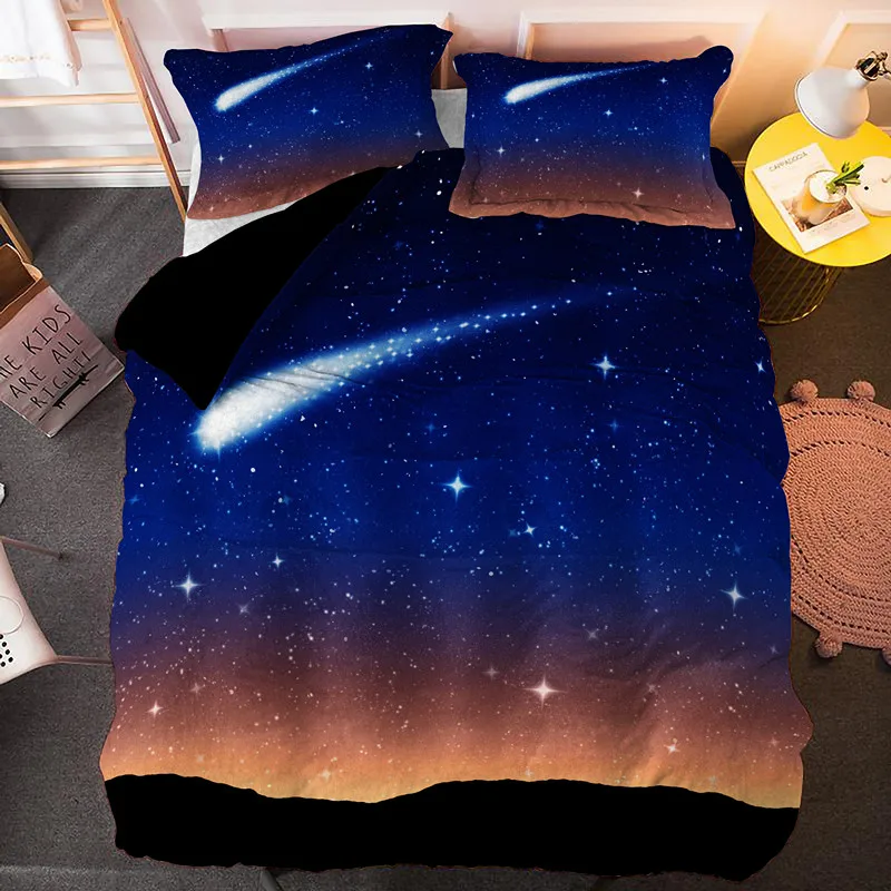 

Meteor Shower King Queen Duvet Cover Night Sky Bedding Set for Kids Teens Adults Shining Stars Galaxy Soft Polyester Quilt Cover