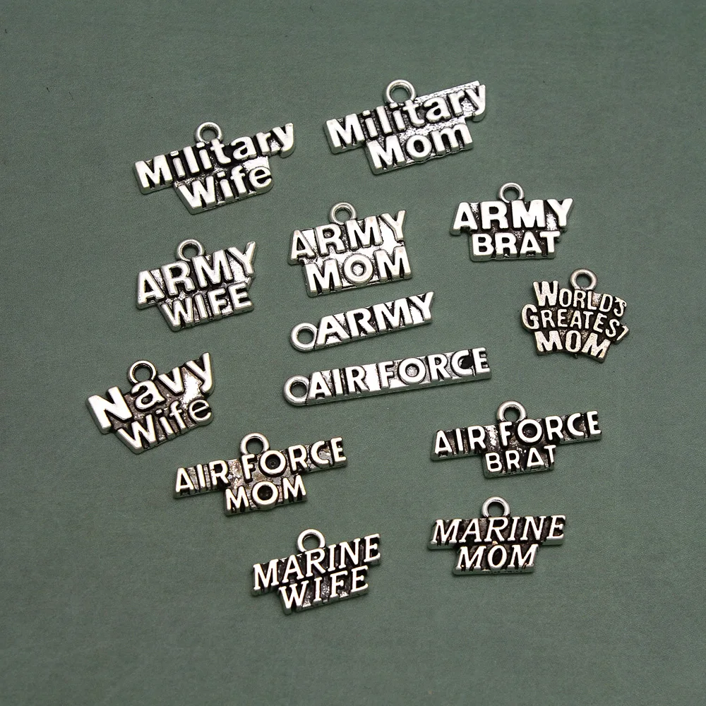 

Antique Army Marine Navy Air Force Military Charms World's Greatest Mom Wife Brat Pendants Diy Jewelry Making Supplies Materials