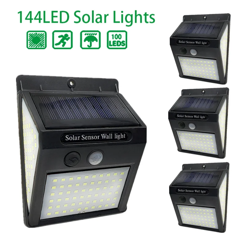 

100/144 LED Solar Lamp Outdoor Waterproof Solar Powered Spotlights PIR Motion Sensor Street Light for Garden Decoration 3 Modes