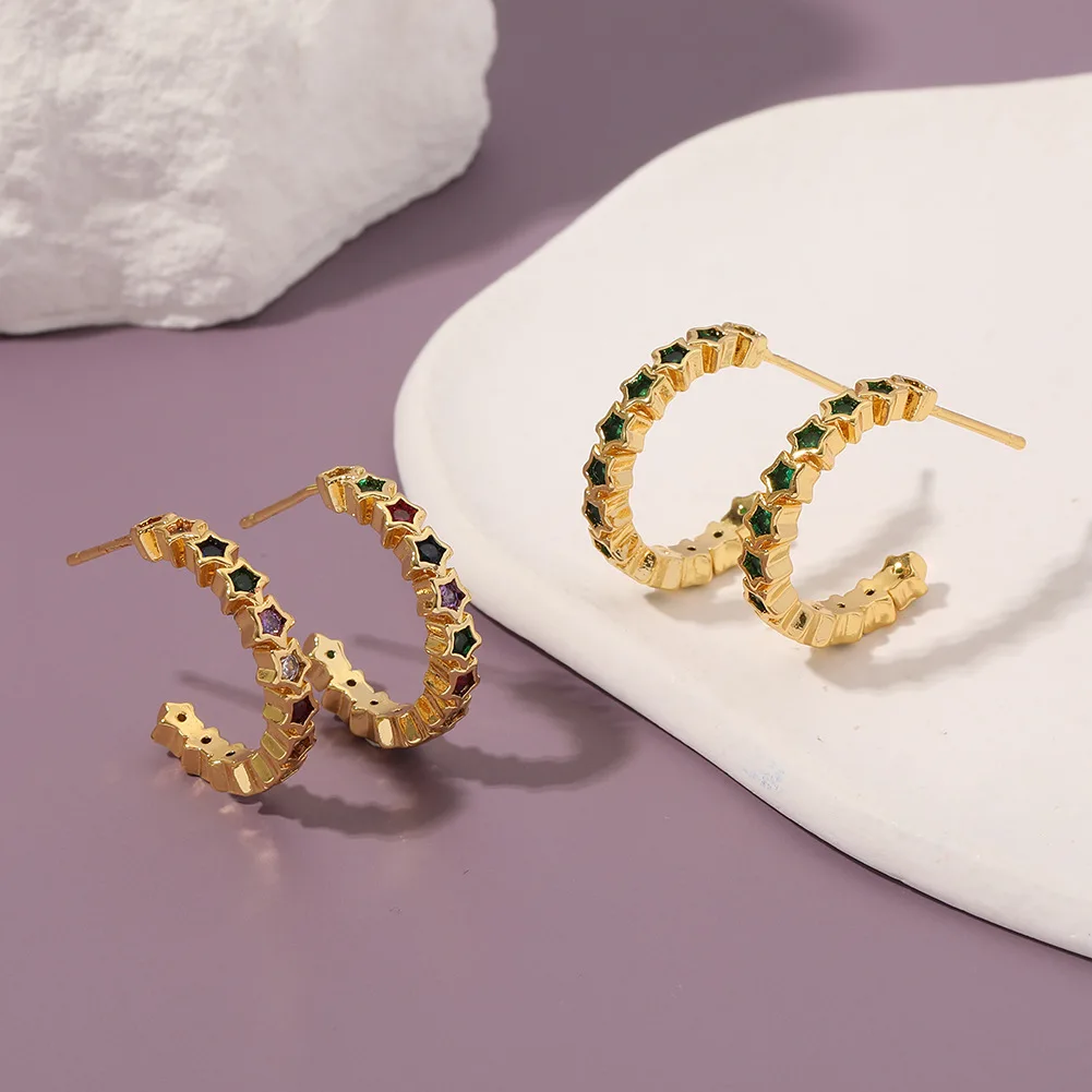 

New Women's Small Fashion Jewelry Copper Microinlaid Five Point Star Earrings Sweet and Cute Earrings Accessories Earring