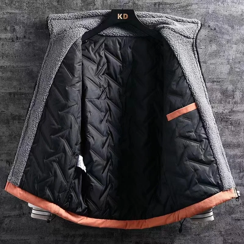 Men's Fleece Thickened Thermal Padded Jacket Autumn And Winter Casual Loose Plus Size Coat Solid Color Men's Clothing