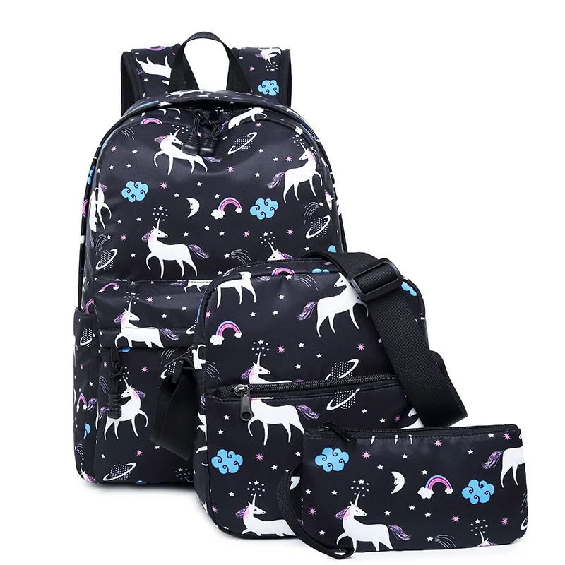 

female anime unicorn backpack for school bags teenage girls ladies rucksack Women's set Lunch mochila feminina