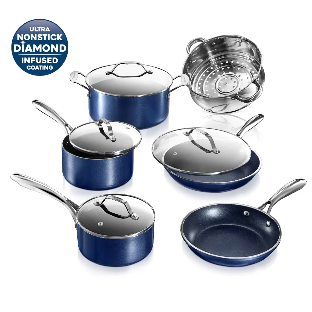 

Granite Stone Pots and Pans Set, 10 Piece Complete Cookware Set, Nonstick, Dishwasher Safe, Blue