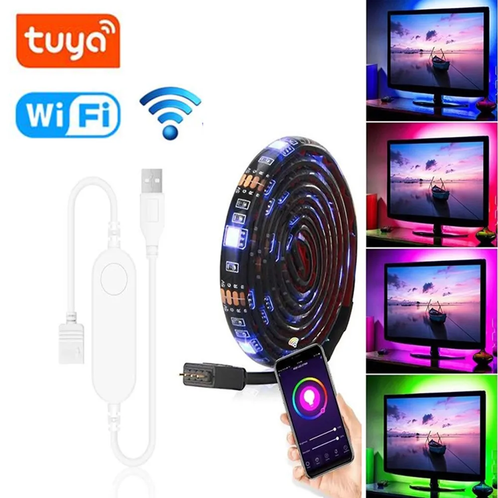 

5v USB LED light strip bedroom Flexible waterproof Tuya WIFI smart colorful APP 5050 RGB lights strips led lighting blacklight