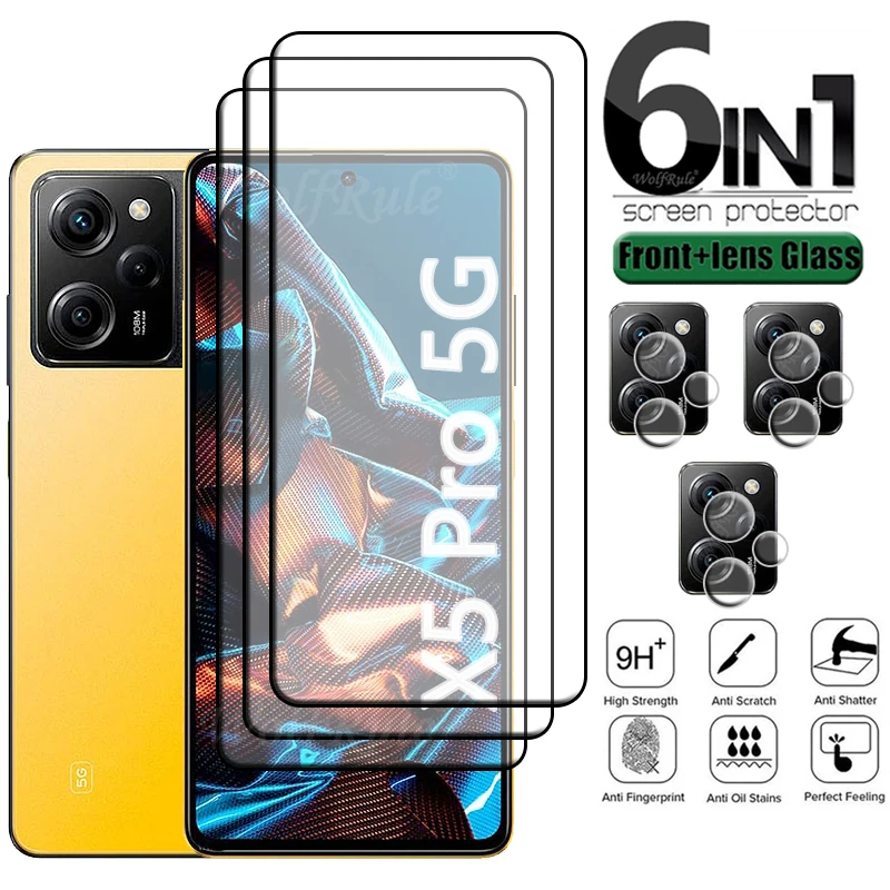 Per Poco X5 Pro 5G Glass Per Xiaomi Poco X5 Pro Vetro Temperato 9H Full Cover Screen Protector Poco M4 X3 X4 X5 Pro 5G Lens Glass