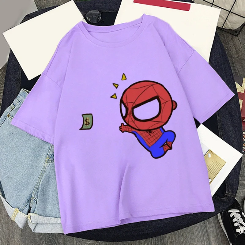 Spiderman Kawaii Print T-shirt Women Tee Harajuku Aesthetics Purple Tops Kpop Tshirt 2022 New Summer Fashion Y2k Female T Shirt images - 6