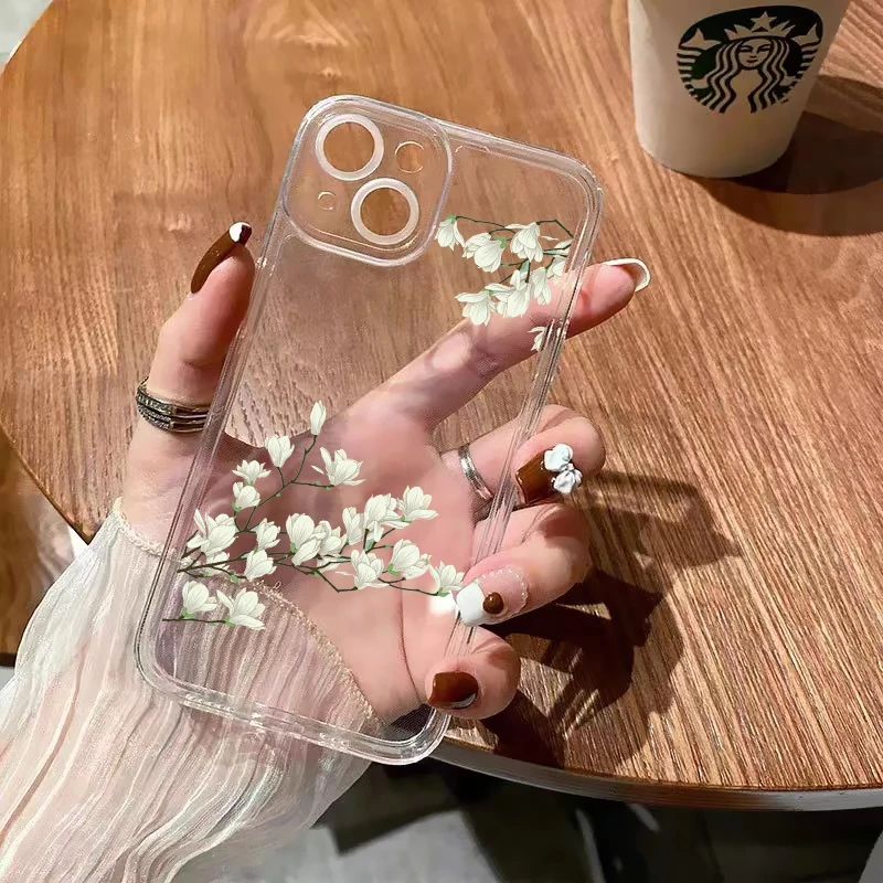 

Ink plum flower painting Clear phone case For iPhone 11 12 13 14 Pro Max Phone Case Cover For iPhone X Xs XR 7 8 Plus SE2 Shells
