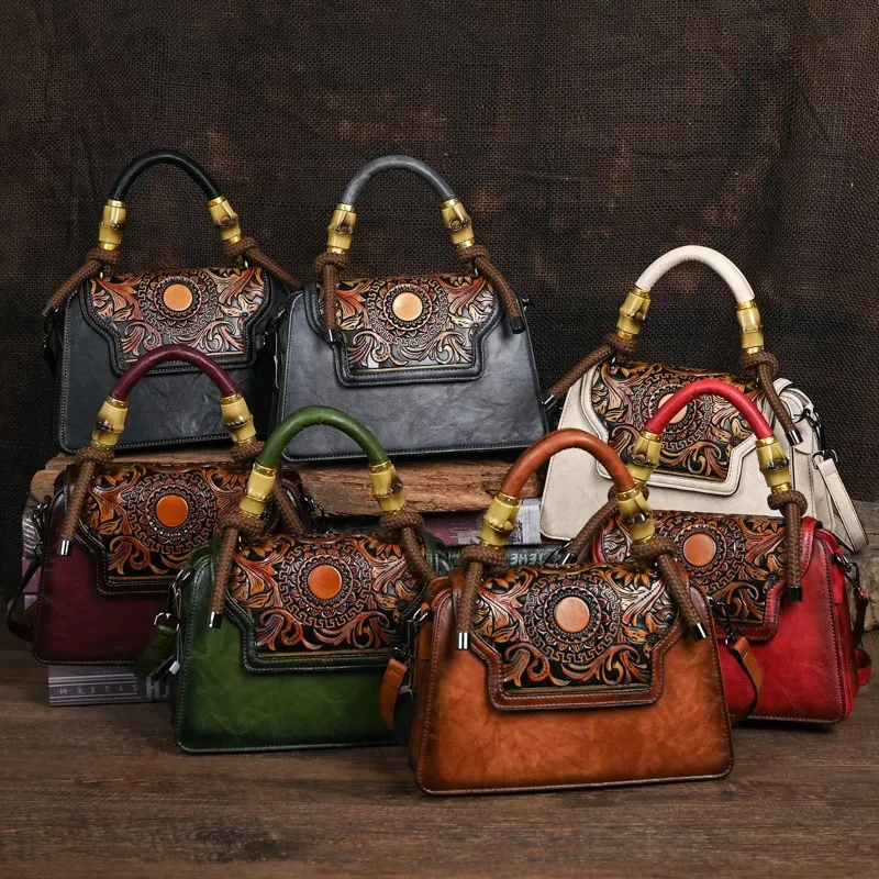 Johnature винтажная женская кожаная сумка с тиснением ручной работы новинка 2024