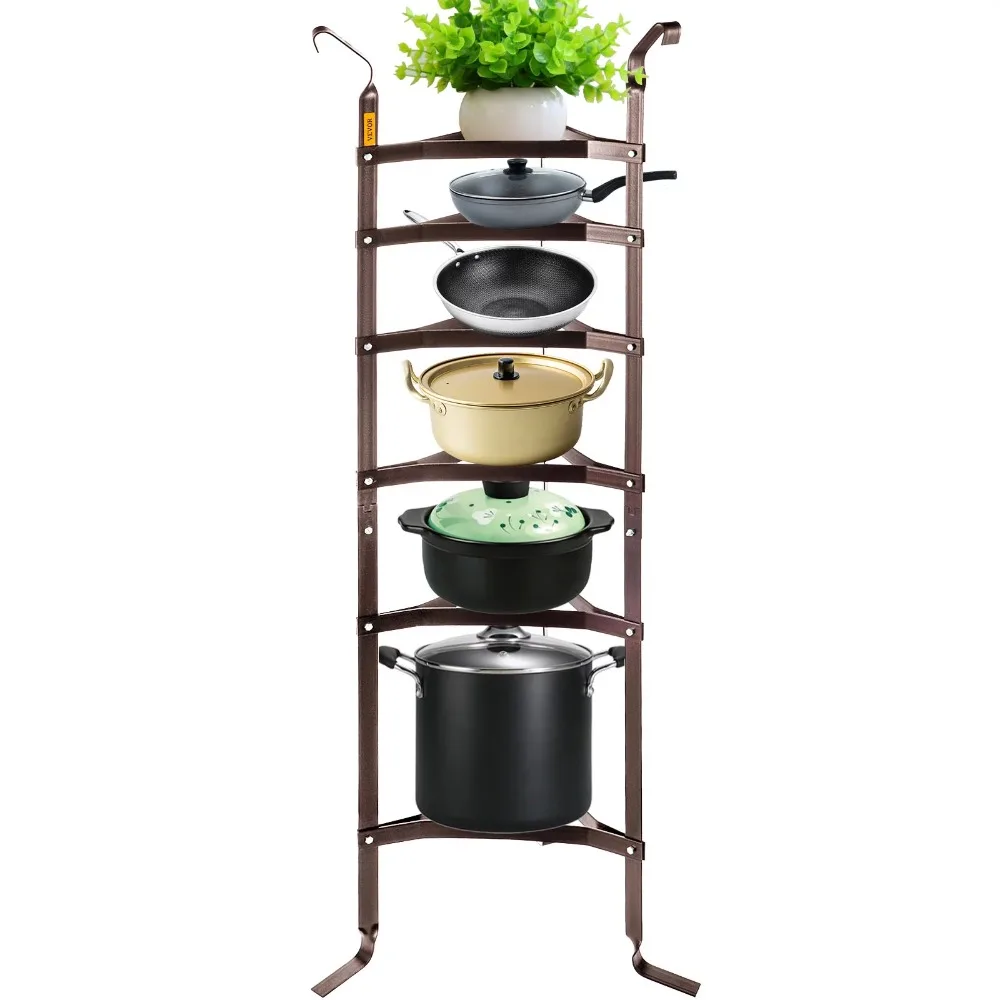 

6-Tier Cookware Stand, Carbon Steel Multi-Layer Pot Rack, 61-inch Shelf, Bronze Storage Tower, Kitchen C