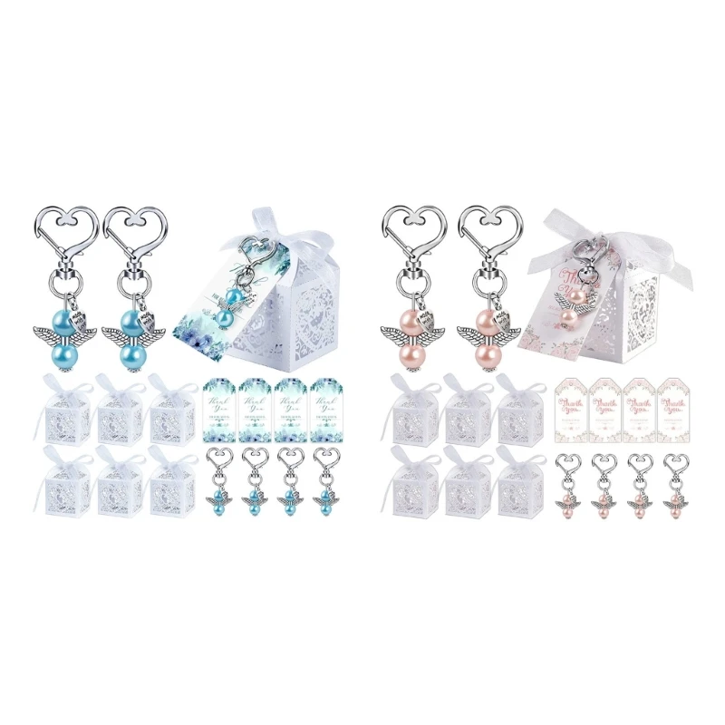 

144 Pack Angel Keychain Angel Pendant Keychains Keys Rings with Baptism Favor Boxes Kraft Paper Alloy Material for Girls