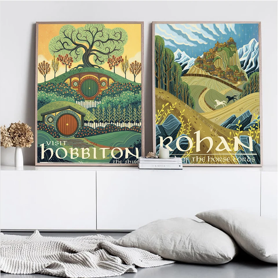 

Vintage Wall Art Canvas Painting Middle Earth Landscape Posters and Prints Wall Pictures Travel Gift Living Room Home Decor