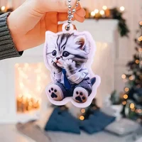 2D акриловый автомобильный кулон в форме кошки, подвесной орнамент, цепочка, реалистичное зеркало заднего вида с животными, подвесной декор, аксессуары для салона автомобиля