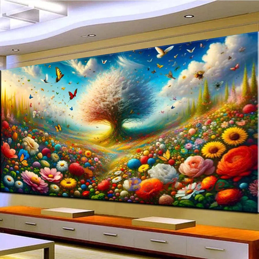 Алмазная живопись 5D с красочными цветами новинка водопад Зеленая гора природный