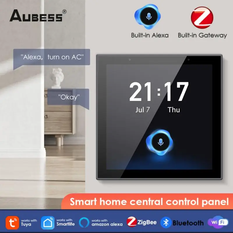 

Умная панель управления AUBESS Tuya Wi-Fi Zigbee, 4-дюймовая HD ЖК-панель с голосовым управлением, дистанционное управление через приложение