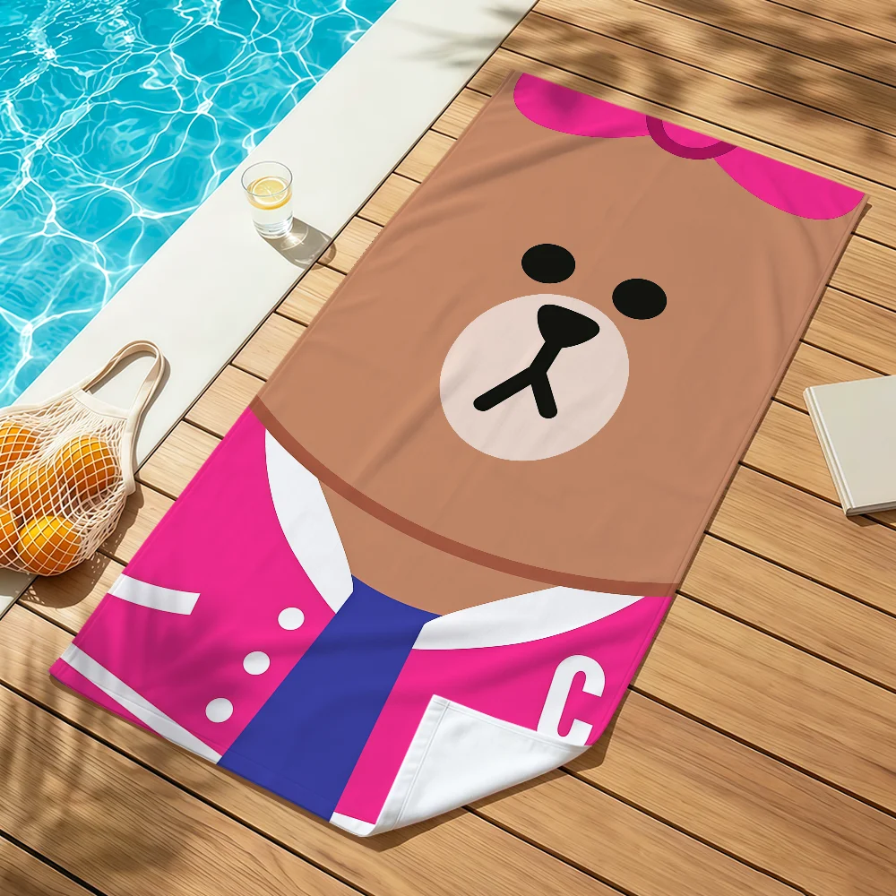 Фото Пляжные полотенца Bear Fun Face Art L-Line F-Friends Brown C-Cony Sally: мягкие, быстросохнущие, для бассейна, путешествий, спортзала, спа, спорта, подарок №4