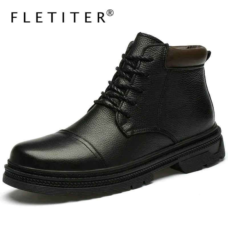 

Genuine Leather Mens Boots High Quality Men Ankle Boots keep warm Autumn Winter Business Plus Fur Man Shoes Work Snow Boots