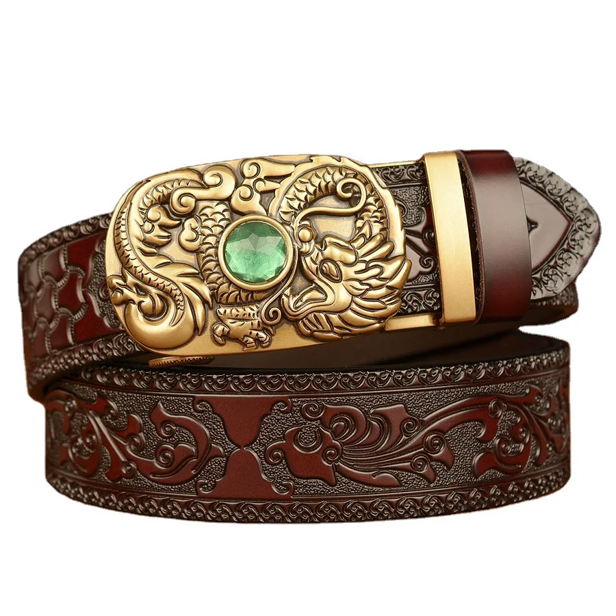 

Luxury Brand Dragon Pattern Designer Belt Men High Quality Genuine Leather Belts For Male Fashion Automatic Buckle Wasitband