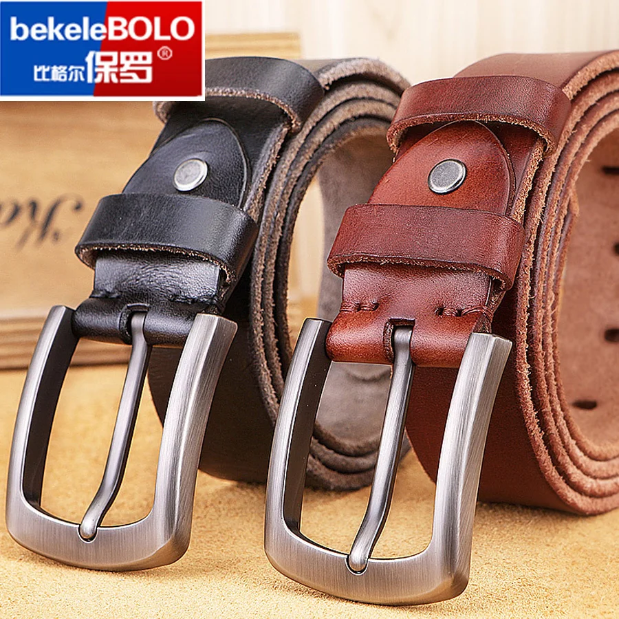 Natural cowhide belt for men's hard metal buckle soft original cowhide mens leather belt unique texture real leather jeans belt