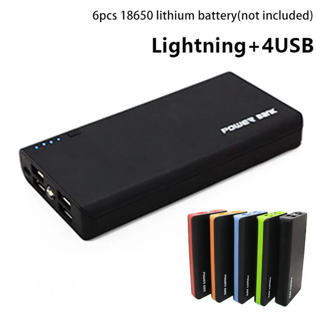 

Power Bank Shell with LED Flashlight 4 USB Ports 5V 2A Power Bank Charger Case DIY Kits Powered By 6x 18650 Batteries Drop Ship