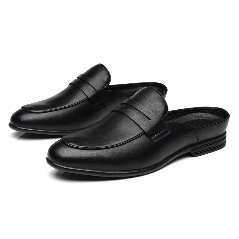 

Summer Men Half Loafers Fashion Breathable Slippers Man Outdoor Lightweight Mules Cool Half Shoes Man Genuine Leather Sandals