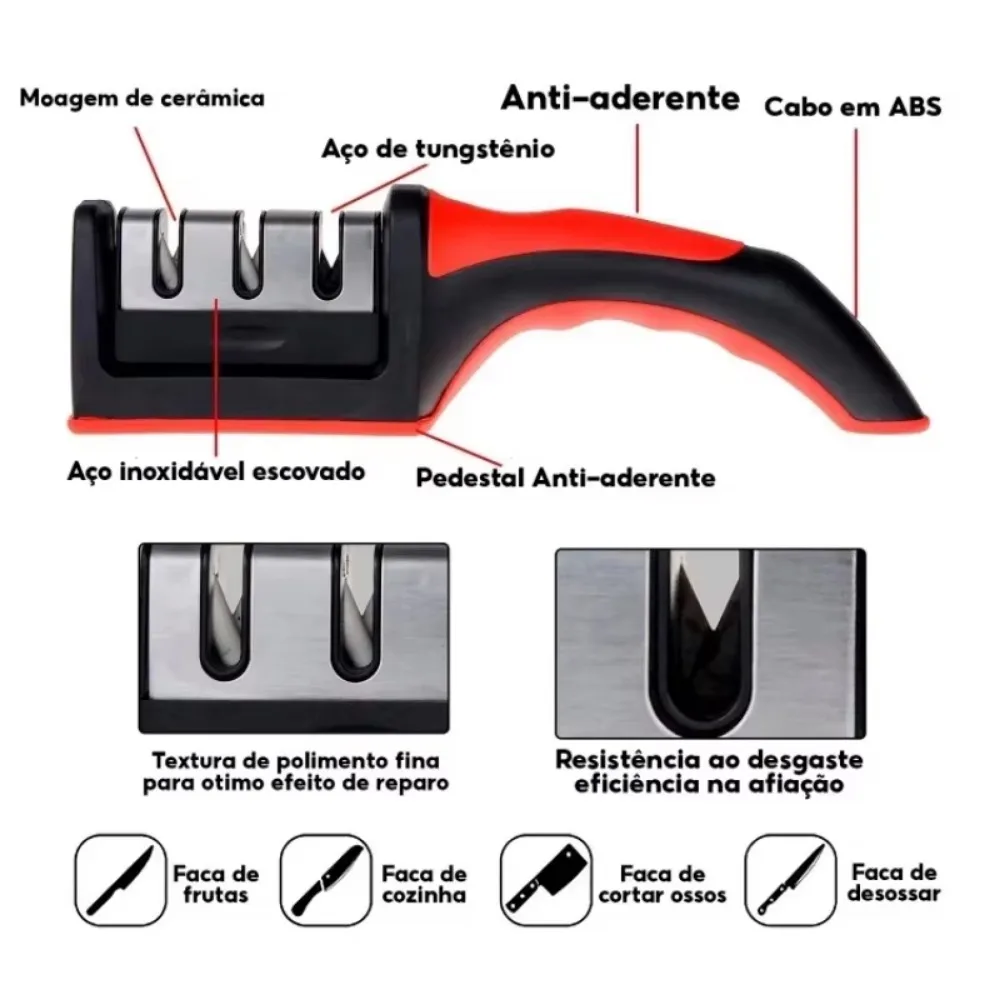 Кухонная 3-сегментная точилка для ножей бытовая многофункциональная ручная