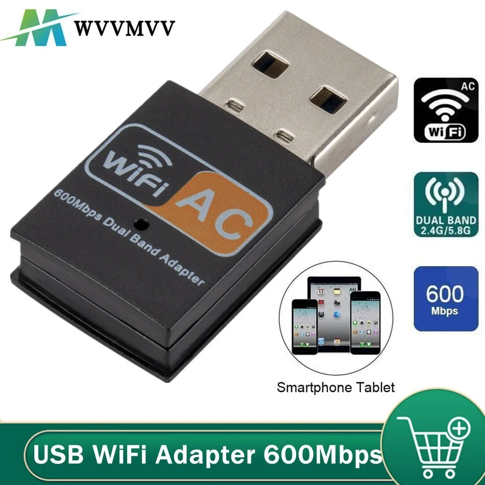 

10Pcs 600Mbps 2.4GHz+5GHz Dual Band USB 2.0 Wi Fi Adapter Wireless Network Card Wireless USB2.0 WiFi Adapter WI-FI Dongle PC