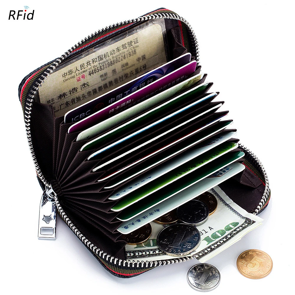 

Top Layer Cowhide Women Men Luxury Card Holder Rfid Anti-Theft Multi-Card Slot Anti Degaussing Business Zipper Card Organizer