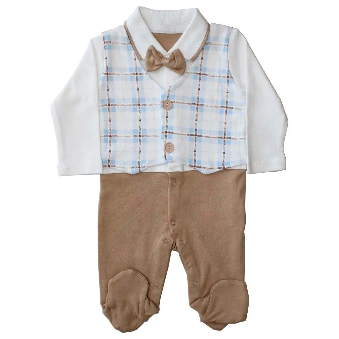 

Baby boy coffee plaid bow tie jumpsuit