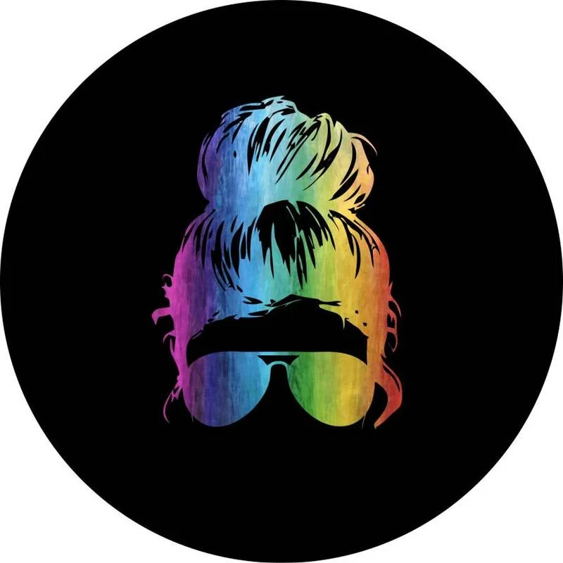 

Girl with Sunglass Rainbow Colored - Spare Tire Cover For Any Make Model Vehicle Universal Wheel Tire Cover