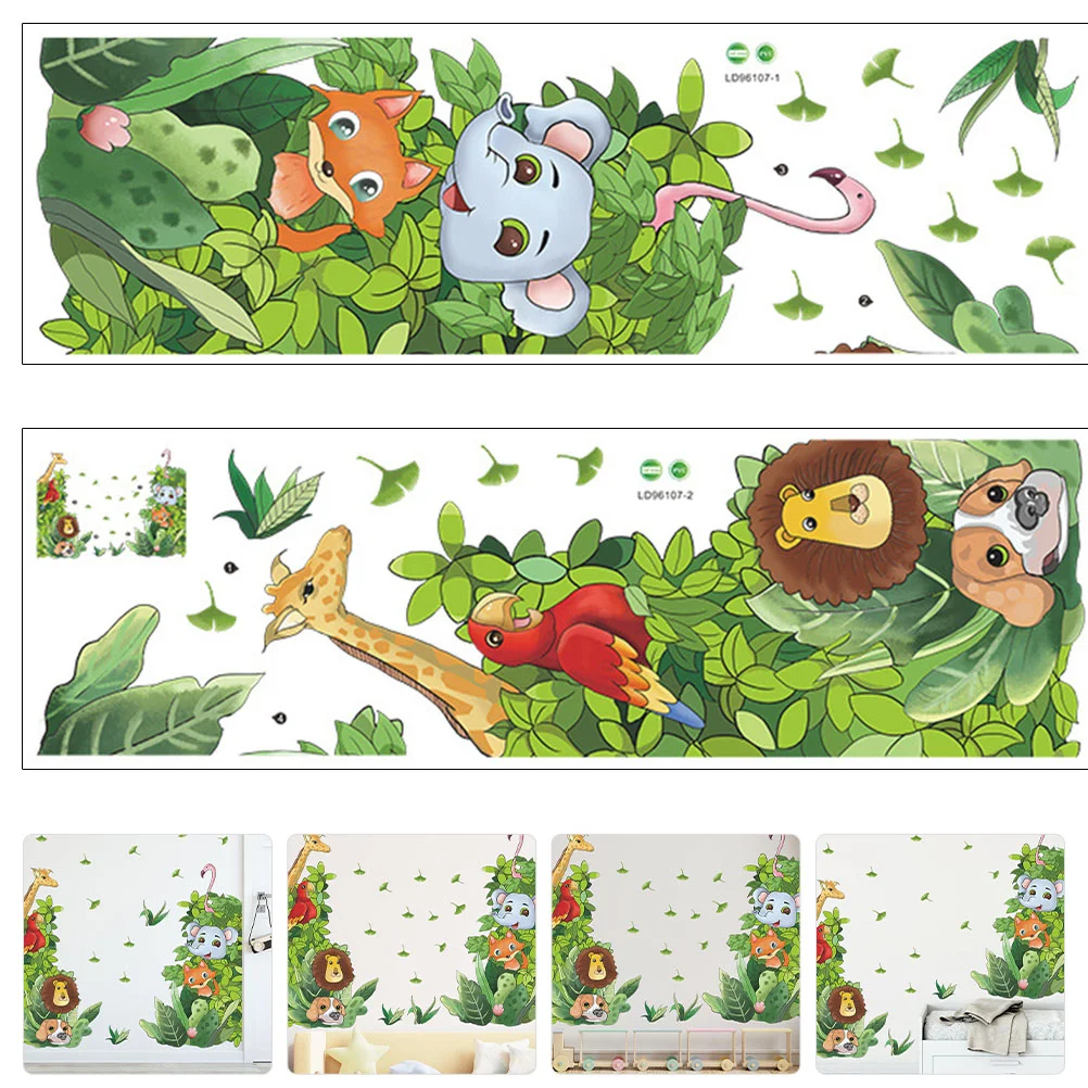 

Wall Sticker Decal Stickers Leaves Animal Decals Decor Green Background Bedroom Peelstick Wallpaper Decoration Diyplants Animals
