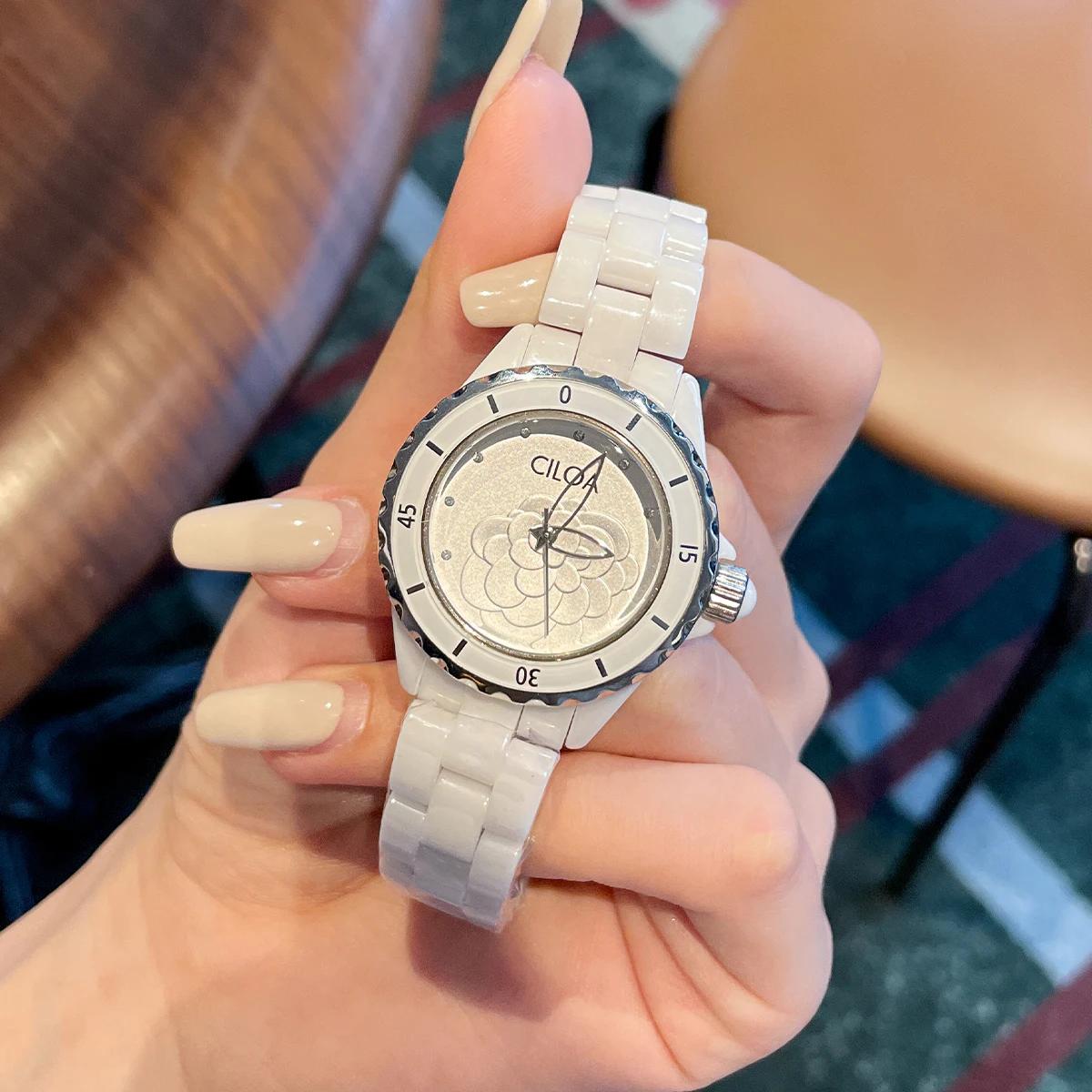 Часы Camellia новинка 2024 женские белые керамические роскошные часы с маленьким