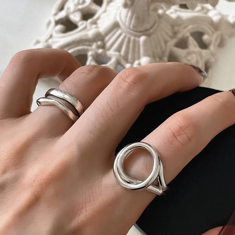 

Geometric Silver Hollow Ring for Women Couples New Fashion Handmade Design Simple Punk Party Jewelry Accessories