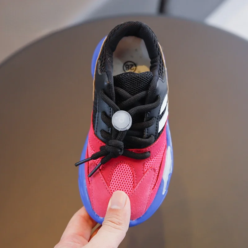 Дизайнерские кожаные сетчатые кроссовки для маленьких мальчиков и девочек