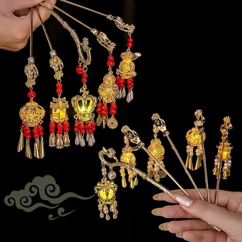 Китайский фонарь светодиодные палочки для волос светящиеся заколки девочек и