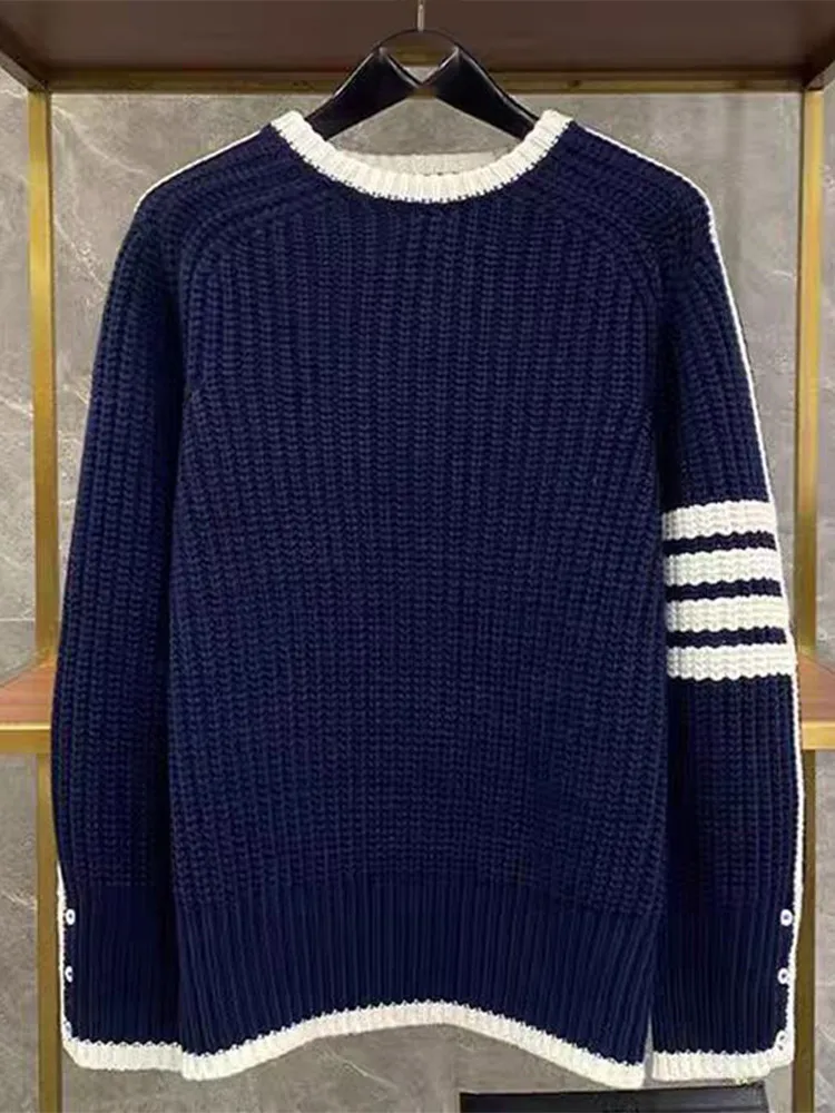 Весенне-осенний модный полосатый контрастный вязаный свитер мужской