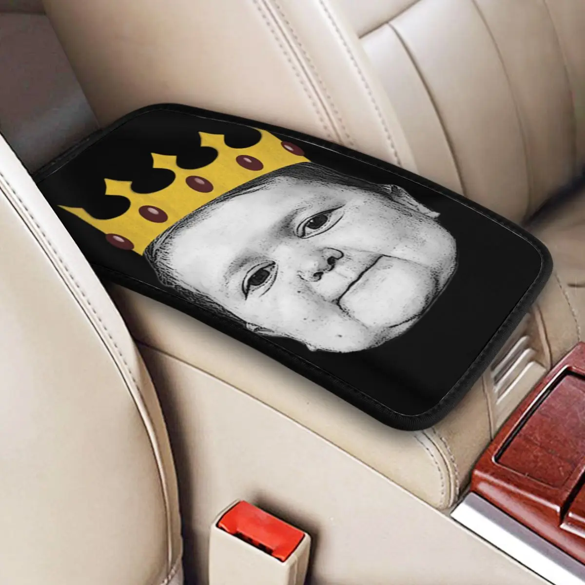 

Hasbulla Magomedov Crown Meme Car Armrest Box Pad Anti-Slip Hasbulla Fighting Meme Center Console Cover Mat Interior Accessories