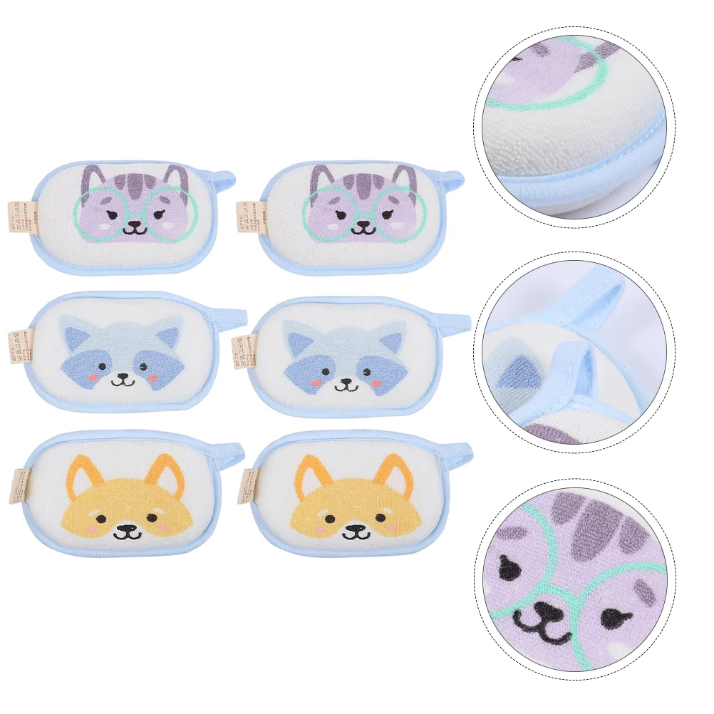 

6Pcs Baby Bath Sponge Cartoon Cotton Absorbent Sponge for Toddler Mixed Pattern