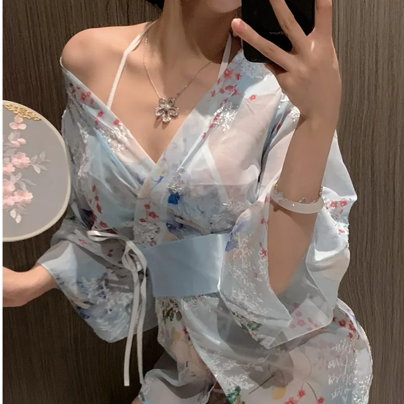 Пикантное платье-кимоно элегантное тонкое летнее платье с длинным рукавом