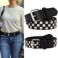 fashion square beads rivet belt harajuku punk studded belt with pin buckle jeans waistband for women men metal decoration belt