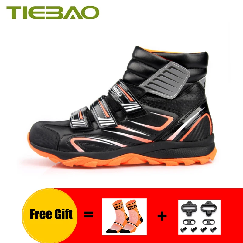 Tiebao Winter Mountain Bike Sneakers For Men Keep Warm Sapatilha Ciclismo Mtb Cycling Shoes Self-Locking Riding Flat Shoes