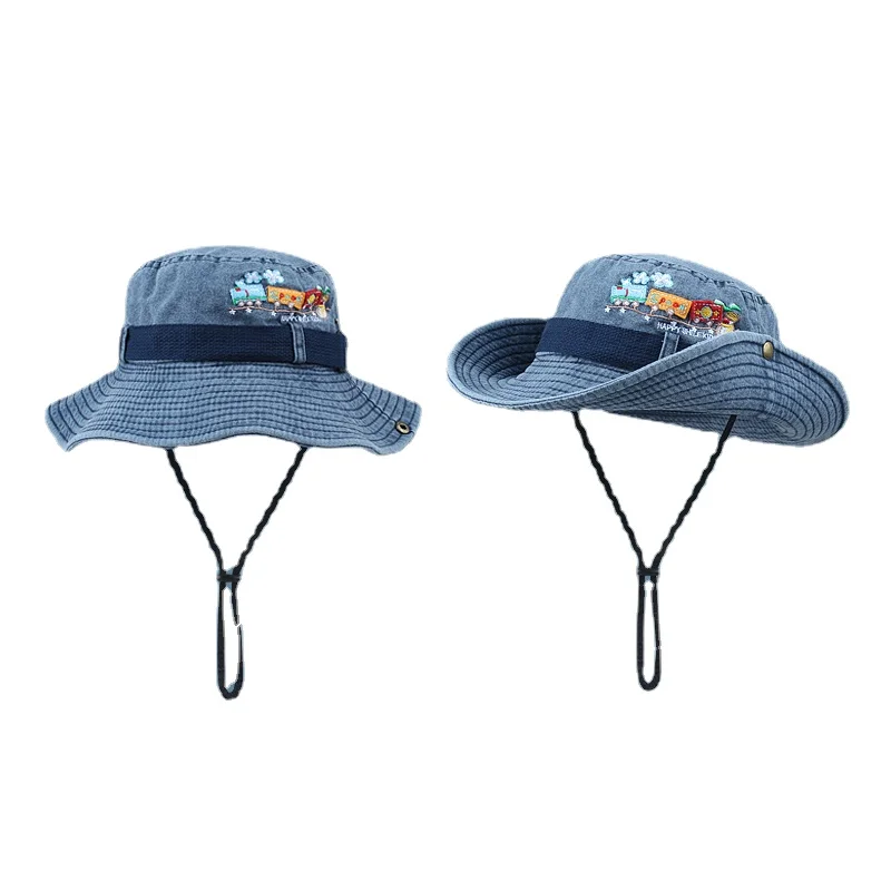 

Japanese Small Train Embroidery Washed Cowboy Fisherman Hat Female Outdoor Fishing Hiking Hat Summer Sunshade Sunscreen Hat