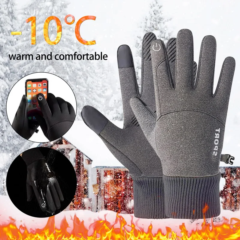 

Warm Winter Gloves for Men Waterproof Cycling Gloves Touchscreen Full Finger Glove Outdoor Bike Skiing Fleece Non-slip Gloves