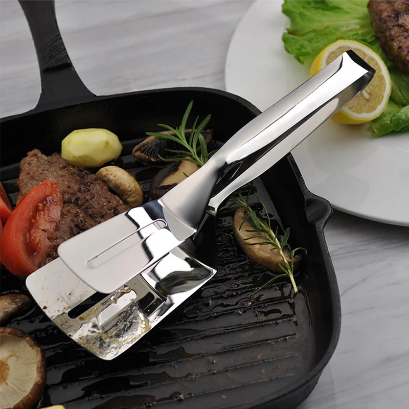 

Steak Clip Fried Fish Shovel Clip Stainless Steel Kitchen Tool Thickened and Long Fried Shovel Clip Two-In-One Food Clip