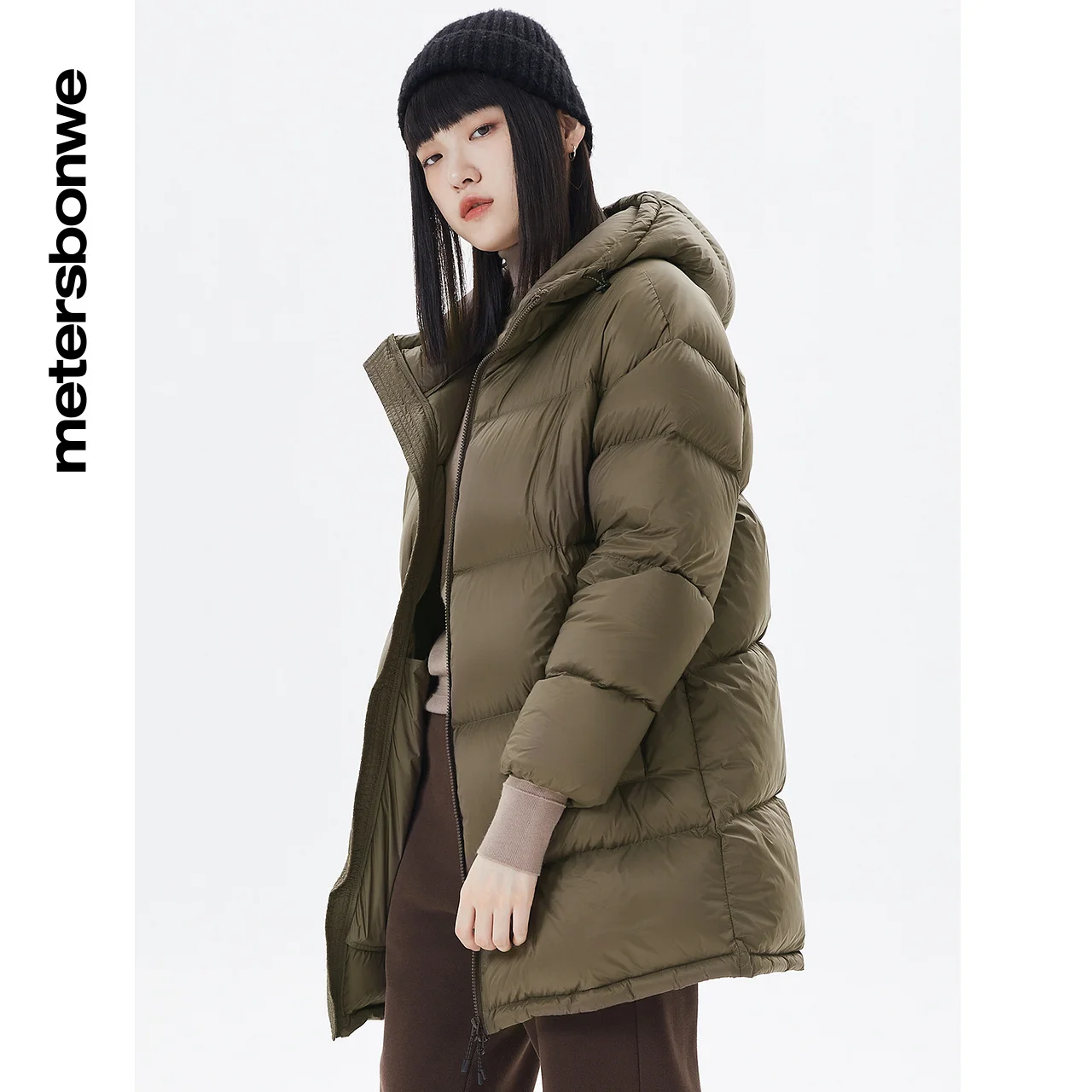 Metersbonwe Light Soft Hooded Down Jacket Men Women Outwear Medium Duck Down Long Coat Warm Jacket Brand Simple Solid Coats